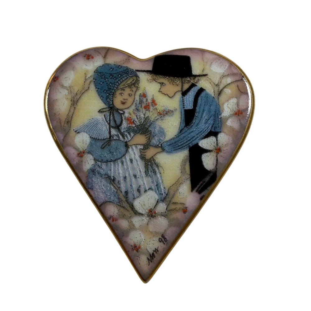 P Buckley Moss Apple Blossom Love‎ Heart Pin Pendant Anna Perenna 1998